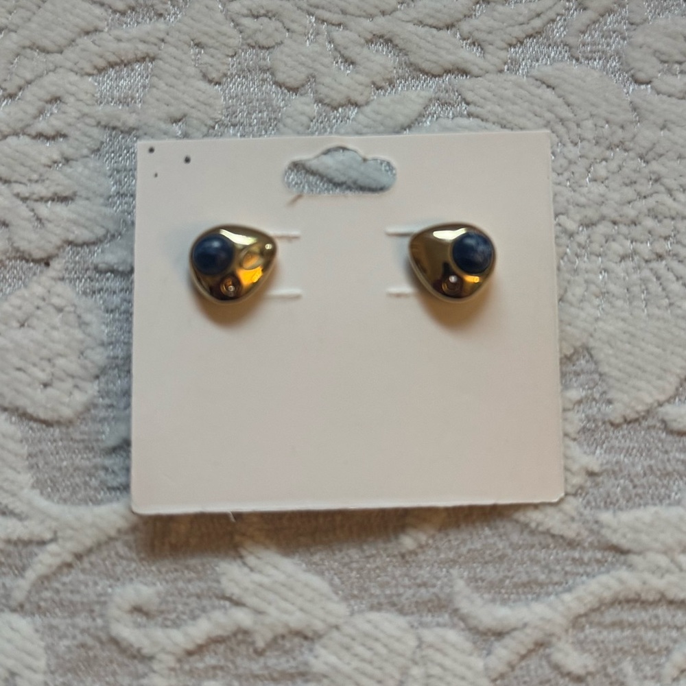 REBECCA MINKOFF GOLD TONE STUD EARRINGS W/ BLUE STONE NWT